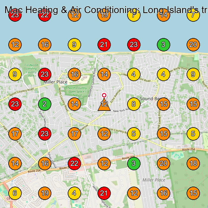 Mac Heating & Air Conditioning: Long Island's trusted heating and cooling experts for over 25 years. Air Conditioning Contractor GeoGrid ranking map for None